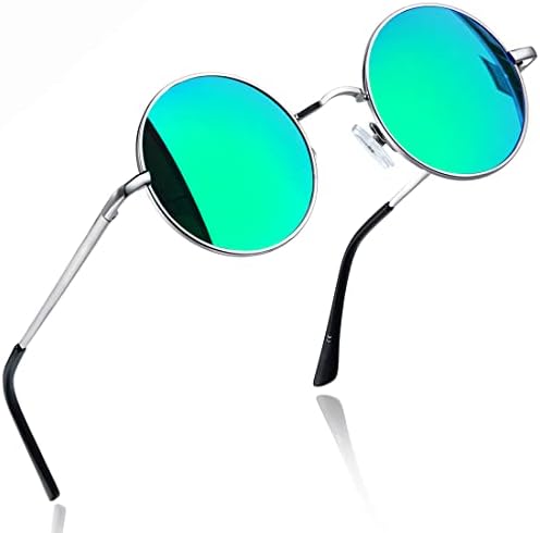 Joopin Polarized Round Sunglasses Women Men Circle Hippie Sun Glasses UV Protection, Teashade Shades Sunnies for Halloween Costume Driving (Mirrored Green)