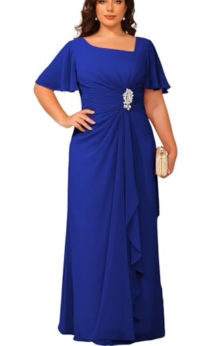 Chiffon Mother of The Bride Dresses for Wedding Short Sleeve Ruffle Plus Size Aline Formal Evening Gown