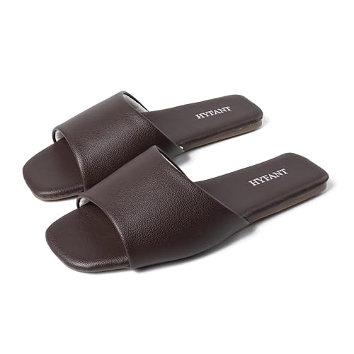 Hyfant Synthetic Leather Flat Sandals for Women and Men Open Toe House Slippers Minimalist Mules Indoor/Outdoor Slip-on Shoes for Office Home Bedroom Living Room