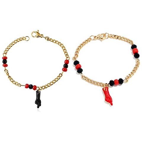 Caiyao 18K Gold Plated Figa Gesture Hand Pendant Azabache Chain Bracelet Anklet Baby Hand Good Luck Charm Amulet Protection Jewelry for Women Girl, Metal, hand Cover