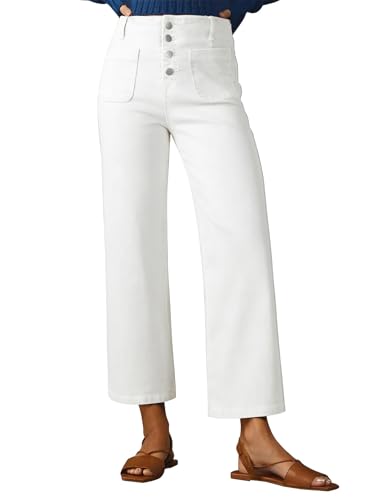 Sidefeel Women's Wide Leg Jeans High Waisted Stretchy Zimbaplatinum Straight Leg Jeans Buttoned Loose Denim Pants with Pocket White Size 8