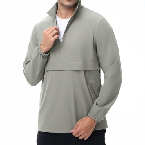 Image of EDITCOZY Men's Lightweight Quarter Zip Pullover Casual Windbreaker for Running Golf Jackets with 3 Pockets