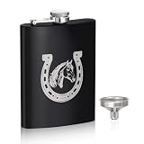 Western Cowboy Hip Flask 8oz Matte Black - 304 Stainless Steel Flask with Horse Design - Leakproof Whiskey Flask for Men, Father's Day, Groomsmen Gifts