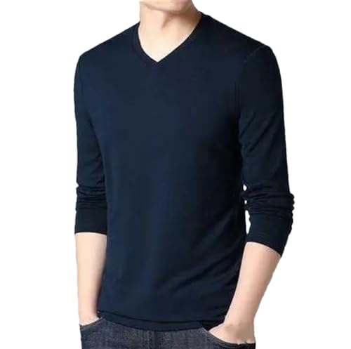 Men's V-Neck Long-Sleeve T-Shirts Solid Casual Wear Jersey Basic Pullover Tops