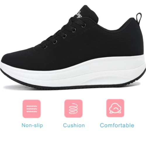 Image of RUIDENG Platform Sneakers for Women Walking All Day | Slip Resistant Work Shoes for Women Comfortable | 2 Inch Thick Wedge Rocker Bottom