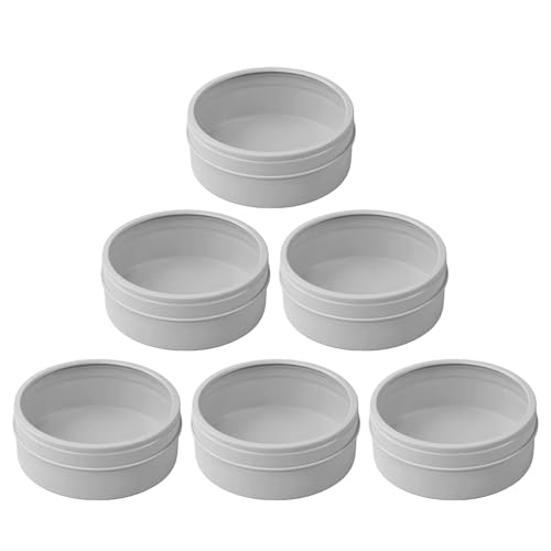 UTHCLO 6 Piezas Contenedor Metálico Redondo Blanco de Hojalata con Tapa Transparente, Resistente a Abolladuras, Multifuncional para Guardar Joyas y Objetos Pequeños