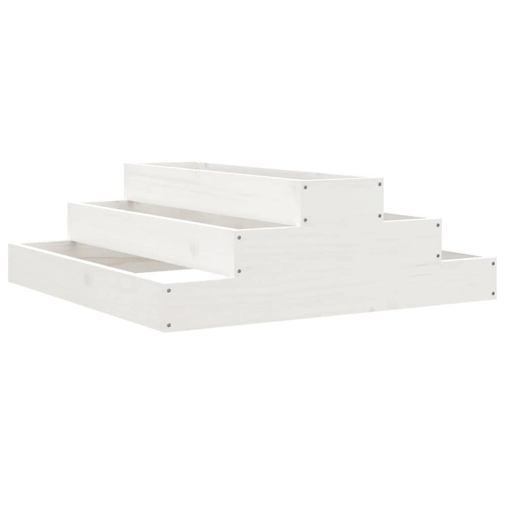 Bancal elevado de 80 x 80 x 27 cm de pino macizo blanco, diseño de escaleras para balcón y jardín, robusta maceta con escalones para verduras y hierbas