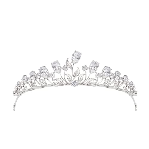 Corona de boda de latón ovalada con tiara de circonita cúbica para novia