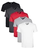 Basic-Must-Have Lower East LE156 T-Shirt, Weiß/Grau Melange/Forged Iron/Schwarz/Rot, M, 5er-Pack
