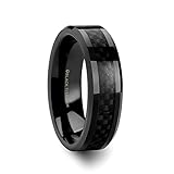 Anillo de boda para hombre con incrustaciones de fibra de carbono negro de titanio negro – Ajuste cómodo biselado pulido – 6 mm 8 mm de ancho – Nombre del estilo: OXYN, metal, no conocido