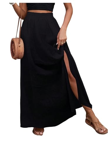 GORGLITTER Women's Boho Slit Maxi Skirt Thigh High Waisted Split Flowy A Line Long Skirts