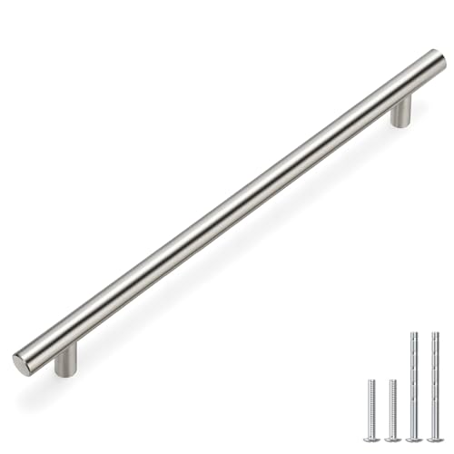 Image of homdiy 200 Pack Cabinet Pulls Modern Drawer Pulls HD201SN Cabinet Hardware Stainless Steel Cabinet Handles 10in Hole Centers Round Bar for Kitchen Cabinets, Cupboard Handles