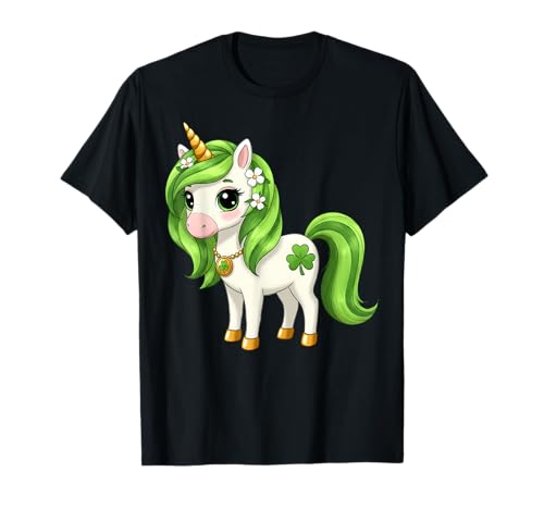 Cute Unicorn St Patricks Day Shamrock Adorable Girls Kids T-Shirt