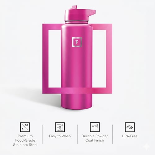 Image of IRON FLASK 40 oz Wide Mouth Water Bottle with Straw | Insulated Stainless Steel Sports Water Bottle with Leakproof Straw Lid - BPA Free, Cold 24 Hrs, Sweat Free (Pink Tulip)