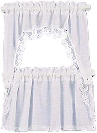 Melody Jane Dollhouse White Curtain & Valance Set on Rails Miniature Window Accessory