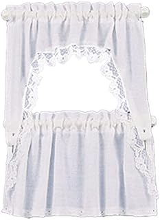 Melody Jane Dollhouse White Curtain & Valance Set on Rails Miniature Window Accessory
