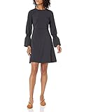 Lark & Ro Stretch Twill Gathered Sleeve Dress, Azul Marino Oscuro, US 4 (EU S)