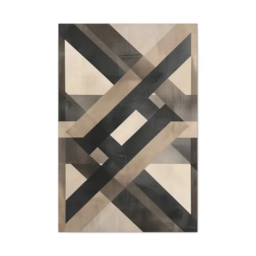 Tableau abstrait géométrique beige anthracite déco murale salon