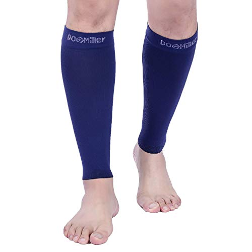 Image of Doc Miller Calf Compression Sleeve - 1 Pair 20-30mmHg Support (Dark Blue, Large) | Graduated Support for Running, Shin Splints, Calf Strain, Knee High, Small to 6XL Plus Size