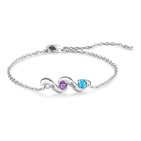 Lam Hub Fong Personalized Mothers Day Gifts Bracelet - Custom Birthstone Name Bracelets for Mom from Daughter - Infinity Name Bracelets for Mother Daughter Gifts for Mom (Bracelet-1, 2 Birthstones) Cover