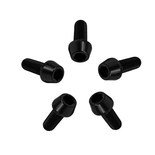 Image of RISON Titanium Bolts Ti Bolt M5*0.8 * 12 Hex Tapered Socket Head 5Pcs Black Titanium Hex Tapered Head Bolt Screw for Bike stem