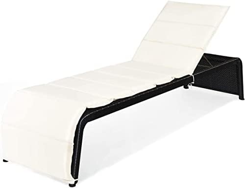 Outdoor Rocking Chair Foldable Rattan Wicker Chaise Lounge Chair W