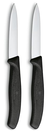 Victorinox Swiss Classic Set de couteaux à éplucher et à légumes, 2 pièces, Lame lisse ultra-tranchante pour des coupes précises, 8 cm, Acier inoxydable, Noir