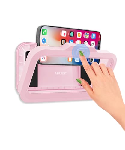 Image of URROY Shower Phone Holder Waterproof One-Touch Open Shower Phone Case Anti-Fog & Sensitive Touchscreen Bathroom Wall Phone Mount Stand Universal Fit for iPhone & Smartphones Gift for Men Women Pink
