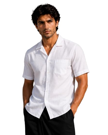 Black Skywalker Men's Cotton Blend Plain White Half Sleeve Shirt | Regular Fit | Casual & Formal Wear | Soft & Breathable | Button-Down-picture-34