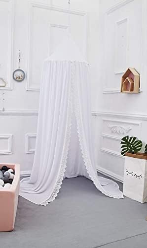 Vercico Kids Bed Canopy Round Dome Princess Girls Canopy with Lace Bedroom Nursery Decoration Queen Size Canopy Bed Curtains