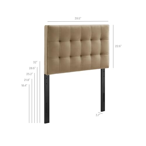 Image of Modway Lily Twin Size Stain-Resistant Performance Velvet Headboard in Taupe - Velvet Upholstery with Button Tufting and 4 Adjustable Height Positions