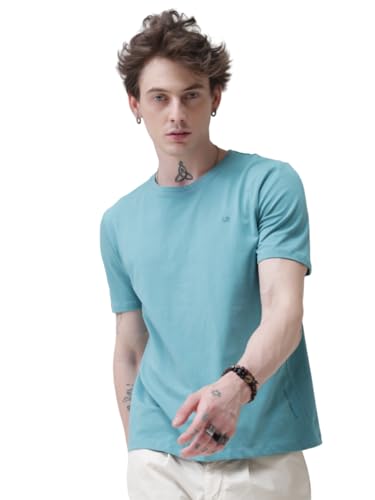 Image of TURMS Men's Casual Solid Round Neck T-Shirt, Odor Control, Stretchable & Breathable, Cotton Rich Fabric, Half Sleeve