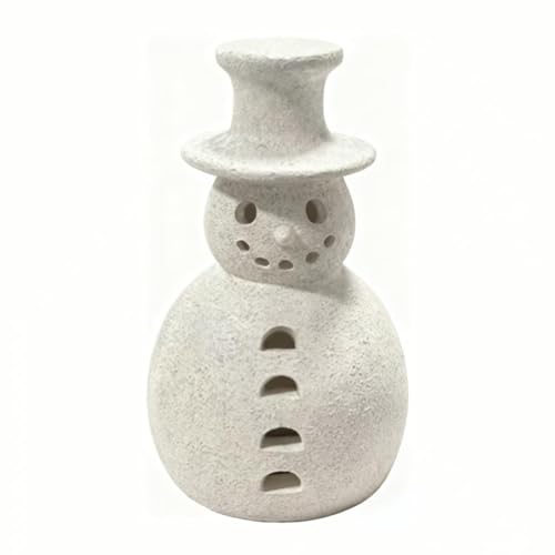 Terracotta-Style Snowman Decor - Christmas Handmade Resin Figurines Winter Holiday Table Ornaments Rustic Minimalist Style for Home Indoor & Covered Outdoor (20cm)