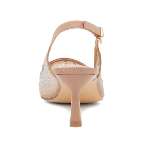 XYD Women Pointed Toe Slingback Pumps with Sparkle Rhinestones Translucent Mesh Low Heels Crystal Evening Shoes4