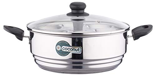 Image of Coconut Stainless Steel Idli & Dhokla Steamer 4.5L | 20 Idli Capacity | Heavy Gauge | Induction & Gas Compatible | Sandwich Bottom | Multipurpose Steamer with Glass Lid for Momos & Veggies