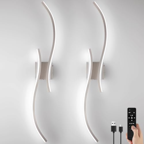 Image of Battery Operated Wall Sconces Set of 2,Dimmable Rechargeable Wall Sconce with Remote Control,Brushed Nickel Wireless Wall Light for Living Room Bedroom Hallway (Brushed Nickel, 39.37 Inches (2 Packs))