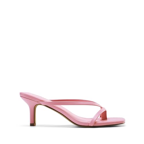 Image of DREAM PAIRS Kitten Heels for Women Flip Flops Slip on Low Heels Open Square Toe Thong Heeled Strappy Sandals Slides Comfortable Dress Shoes