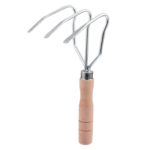 YARNOW Coltivatore Manuale a 3 Punte con Manico in Legno Ergonomico Antiscivolo, Rastrello da Giardino Portatile per Diserbo e Pulizia Prato, Attrezzo da Giardinaggio per Orto, Giardino