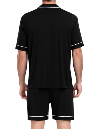 Image of Mens 2 Piece Short Sleeve Button Down Pajama Set, S-3XL | Soft Modal Fabric, Cool Lightweight Sleepwear & Loungewear with Pockets, Home Relaxing