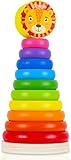 Japace Regenbogen Stapelturm, Klassische Farbring Pyramide Baby Stapelspielzeug, Holz Ringen Sortieren Stapeln Montessori Spielzeug Kinder Geburtstag Weihnachten Geschenk für 1 2 3 Jahr Jungen Mädchen
