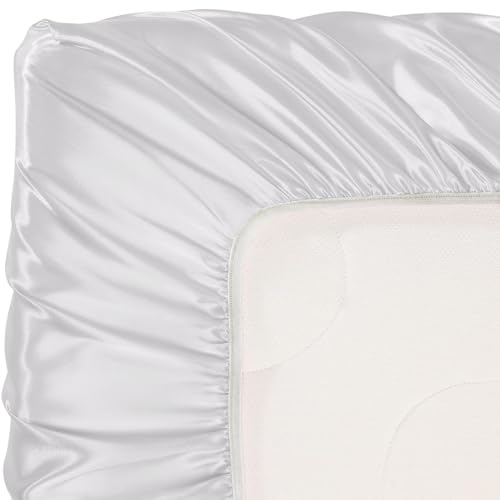Image of Pro Goleem Satin Soft Crib Sheet Great for Baby with Sensitive Hair Silky Baby Sheet White Unisex 52''x28''x8'' Fitted Sheet