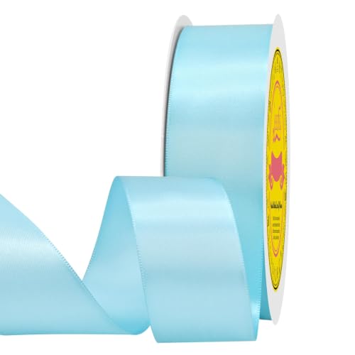 Image of Double Face Blue Topaz Satin Ribbon 1-1 /2 Inch x 50 Yards Polyester Ribbon for Gift Wrapping Easter Weddings Party Decorations Hair Bows Invitations