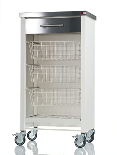 DON HIERRO - Carrito de Cocina Chelsea con encimera de Acero Inoxidable, 3 cestas metálicas, cajón, botellero y Ruedas con Freno – Fabricado en España - Blanco