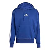 adidas Uomo Essential Three Stripes Fleece Hoodie, Dark Blue/White, XL