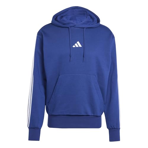 adidas Homme Essential Three Stripes Fleece Hoodie Sweatshirt, Dark Blue/White, M