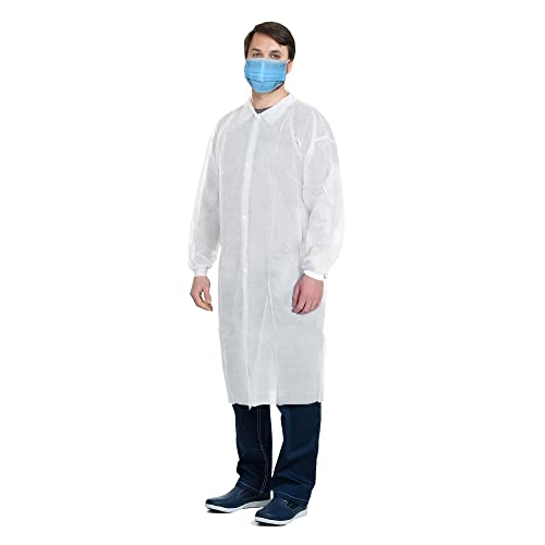 Jaquetas descartáveis de laboratório AMZ para adultos, GG. Pacote com 10 jalecos descartáveis branco