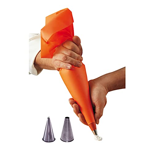 De Buyer - Lot : 1 poche pâtissière + 2 douilles en inox - Longueur 35 cm -, Orange