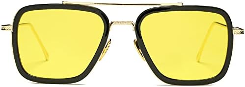 AIEYEZO Tony Stark Sunglasses Vintage Square Metal Frame Eyeglasses for Men Women - Iron Man and Edith Sun Glasses