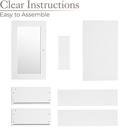 CHRISTOW Mirrored Bathroom Cabinet Wall Mounted, Small White Wooden Bathroom Mirror Storage Unit With Shelf