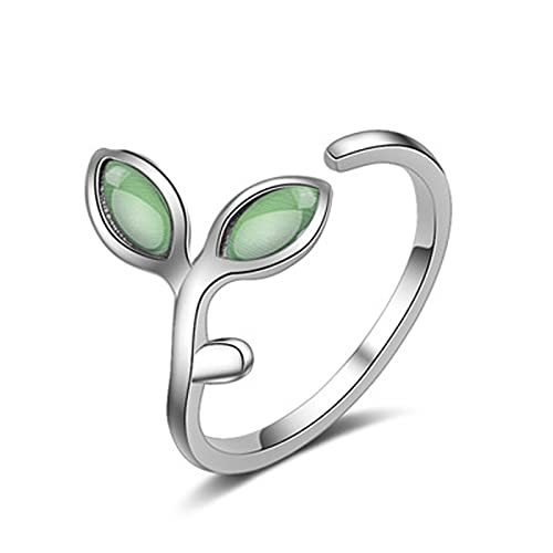 Bague pour femme ajustable et ouverte, anneau réglable aux motifs de bourgeons et feuilles vertes